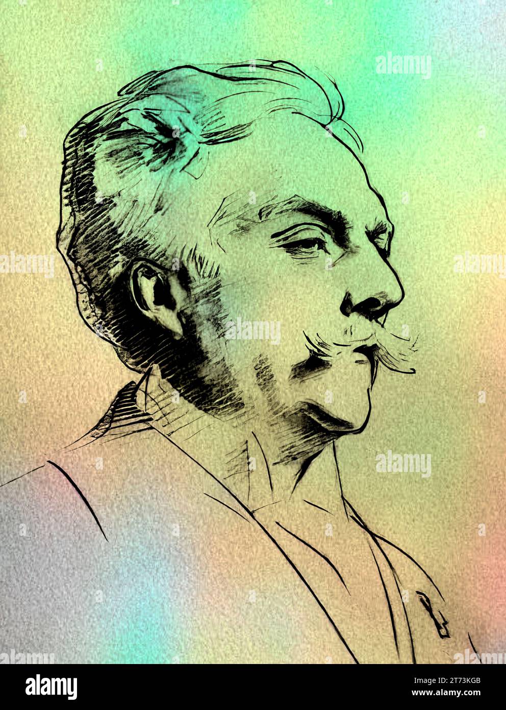 Porträt von Gabriel Fauré, 1845–1924, französischer Komponist, digital bearbeitet nach einer Zeichnung von John Singer Sargent, 1896 Stockfoto