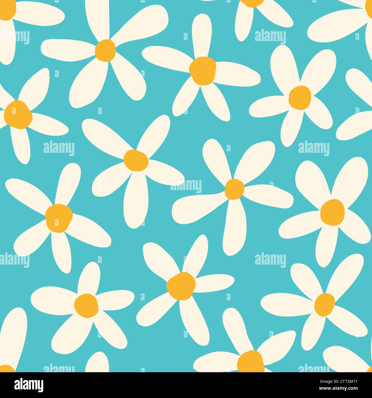 Daisy Blume nahtlos auf blauer Hintergrund Illustration. Hübsches Blumenmuster. Vektor für flache Konstruktion. Vektorabbildung Stock Vektor