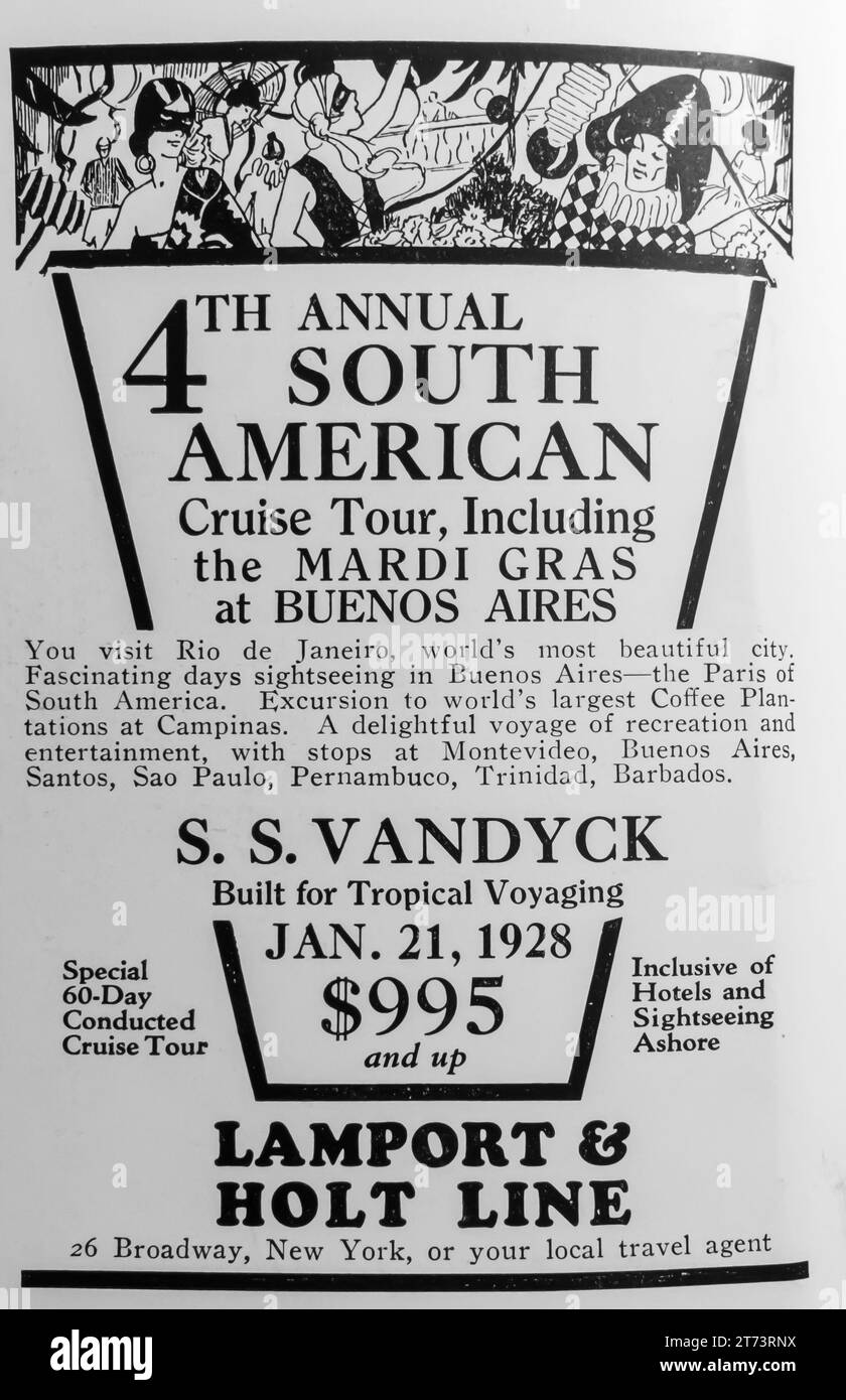 1927 Lamport & Holt Line Reise nach südamerika Werbespot Stockfoto
