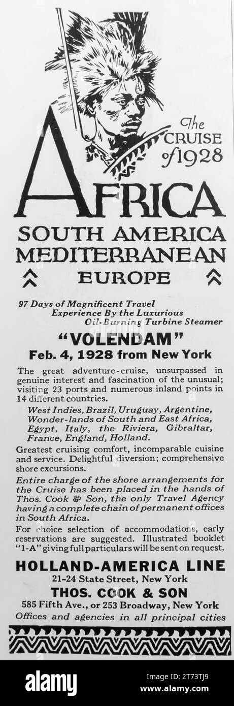 1927 Holland-America Line Volendam Kreuzfahrt nach Afrika 4. Februar 1928 ab New York Ad Stockfoto