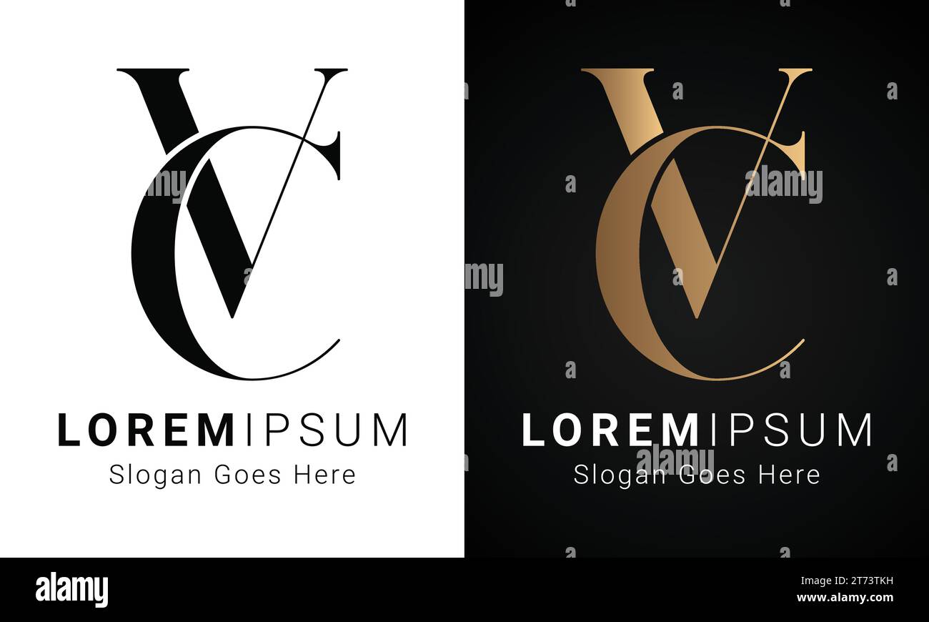 Luxuriöses Initial CV- oder VC-Monogramm-Logo-Design mit Textbuchstaben Stock Vektor
