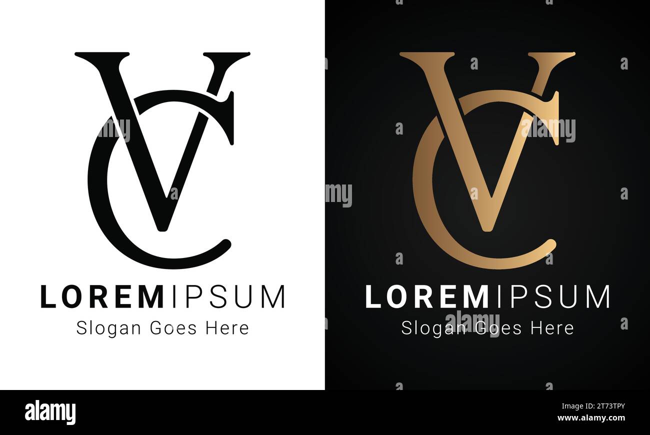 Luxuriöses Initial CV- oder VC-Monogramm-Logo-Design mit Textbuchstaben Stock Vektor