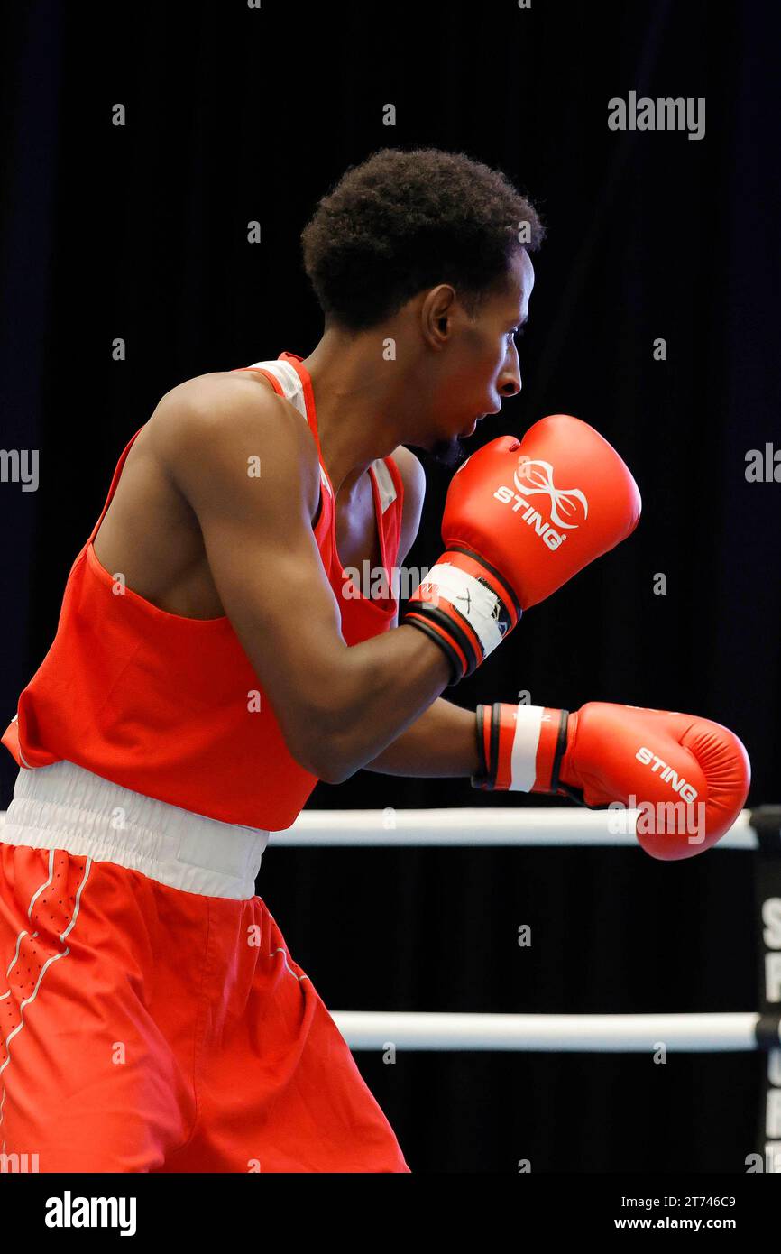 Köln 28.10.2023 Köln Boxing Cup 2023 Köln Boxing Cup 2023 im Maritim Hotel in Köln Fliegengewicht (M51kg) Salah IBRAHIM GER , Rot DAVAADORJ Lkhagvdadorj MGL , Blau Foto: Norbert Schmidt,Düsseldorf Stockfoto