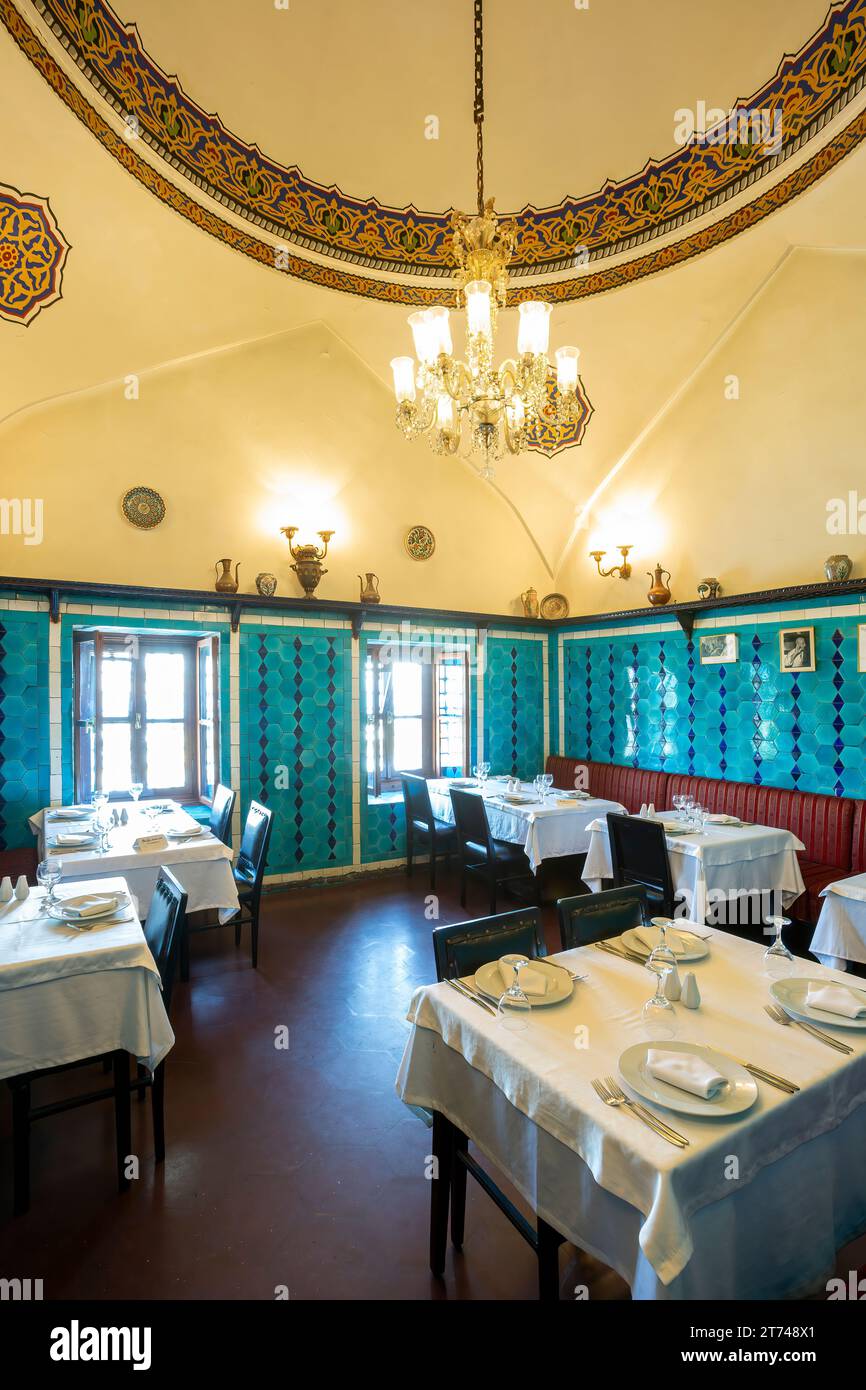 Speisesaal, Pandeli Restaurant, Gewürzmarkt, Istanbul, Türkei Stockfoto