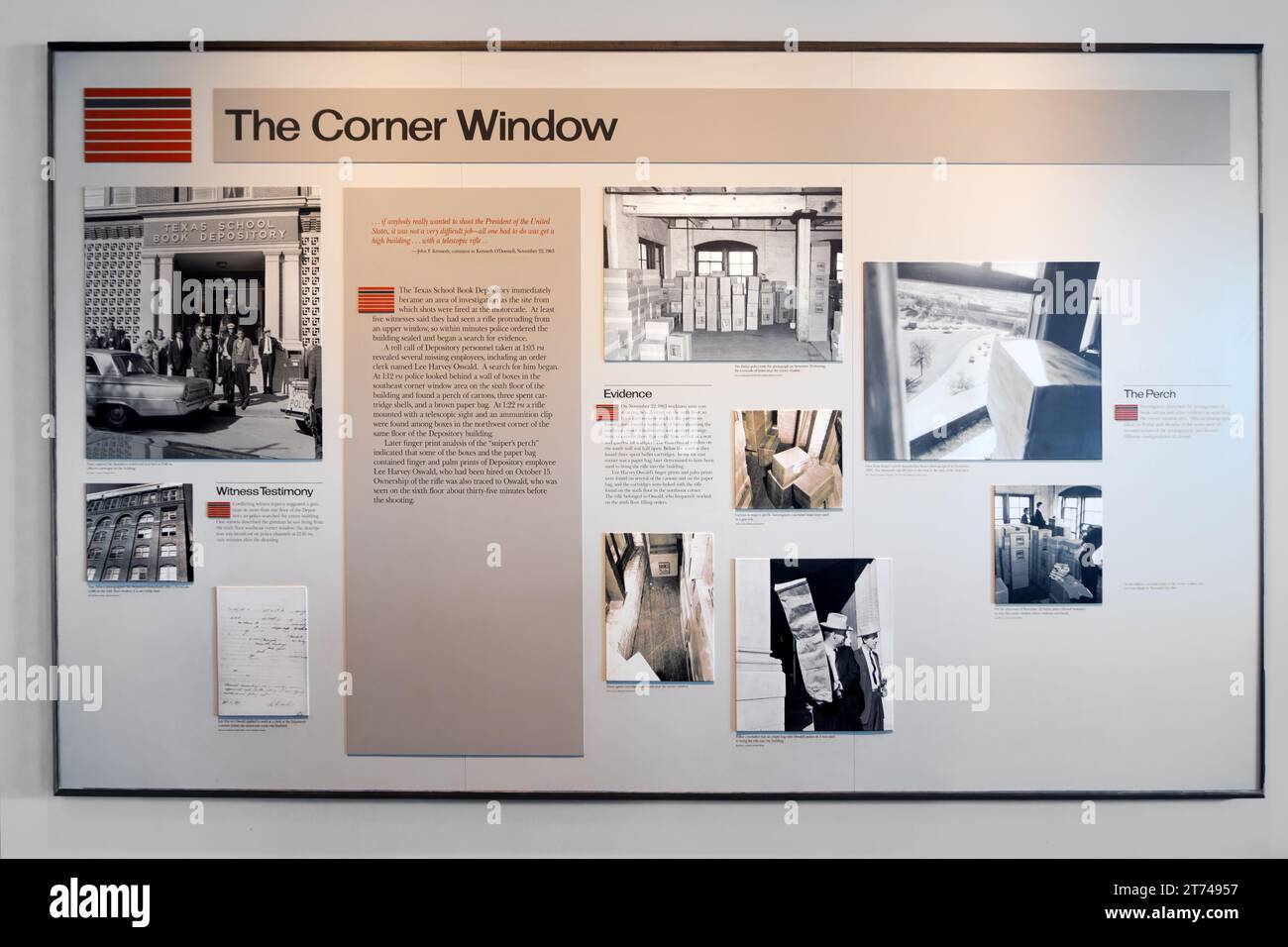 Dallas, USA - 7. November 2023: Blick auf das Innere des Sixth Floor Museums am Dealey Plaza im ehemaligen Texas School Book Depository in Dallas, T Stockfoto