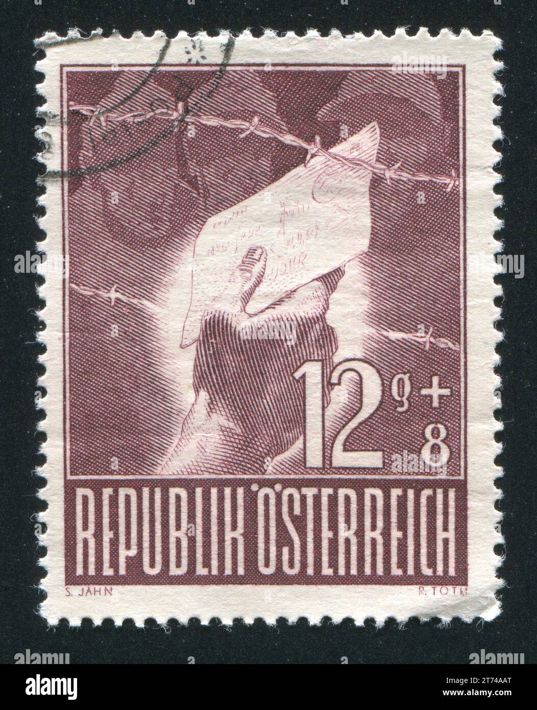 ÖSTERREICH - CA. 1947: Briefmarke von Österreich, zeigt Gefängnisbesucher, ca. 1947 Stockfoto