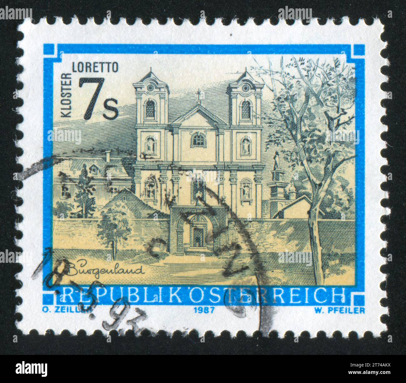 ÖSTERREICH - UM 1987: Briefmarke von Österreich, zeigt Kloster Loretto im Burgenland, um 1987 Stockfoto