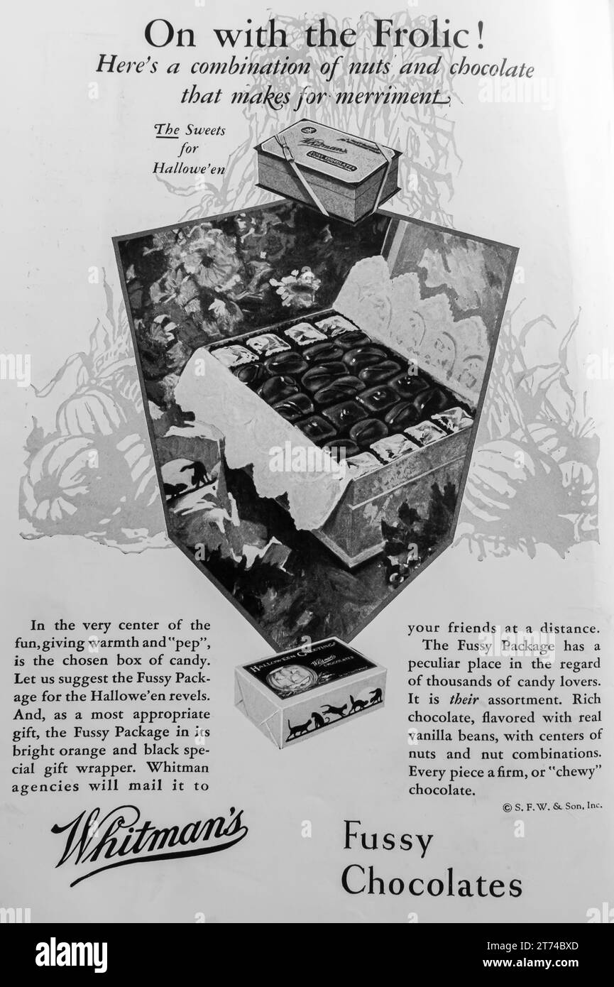 1927 Whitmans pingelige Schokoladenwerbung Stockfoto