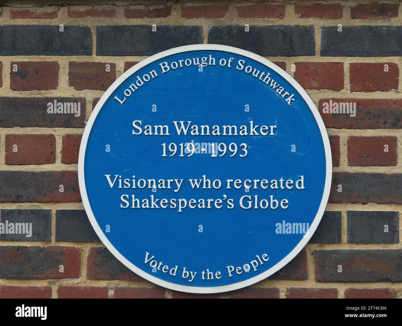 Sam Wanamaker - Globe Theatre - Blaue Plakette Stockfoto