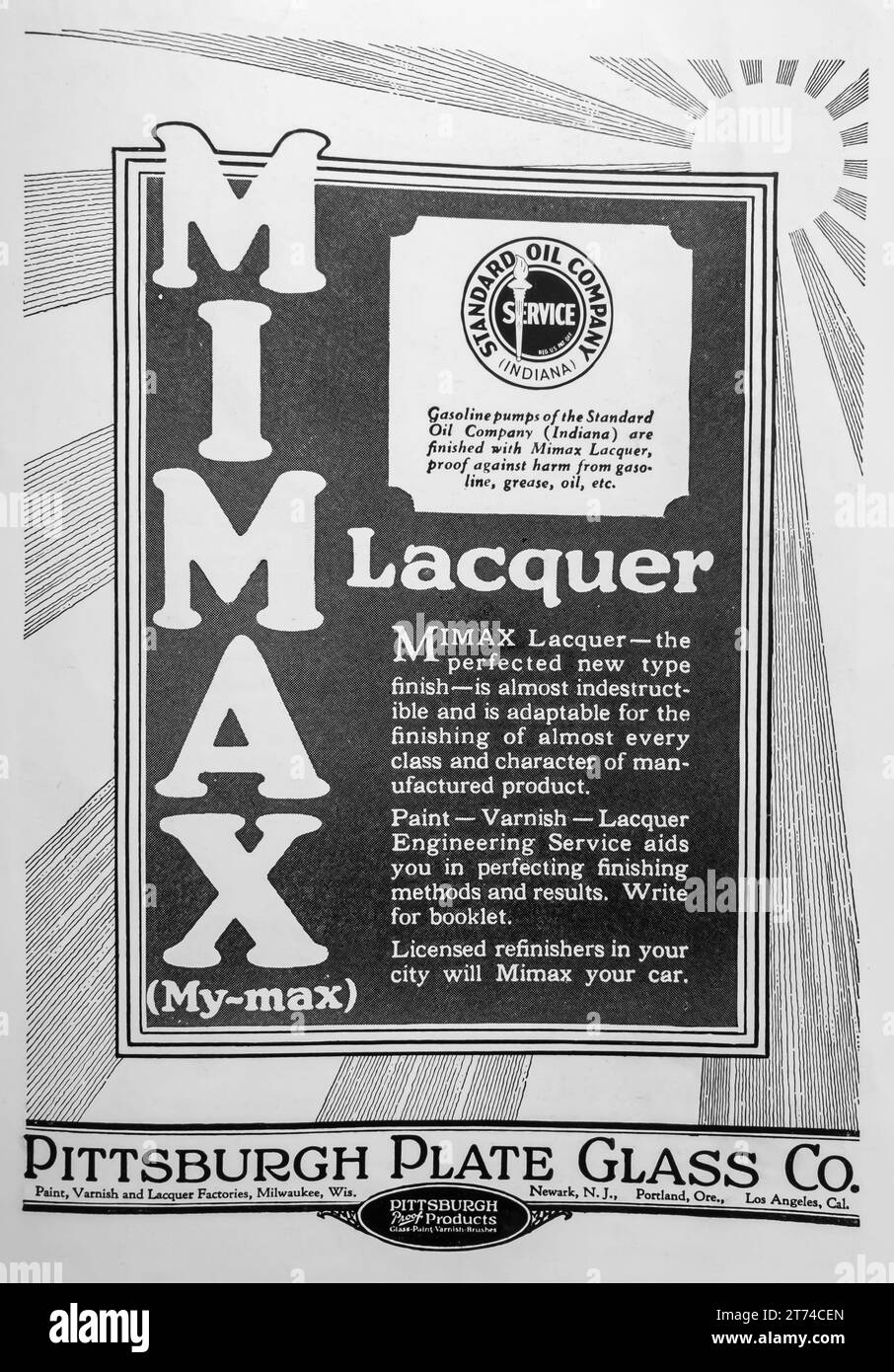 1927 Mimax Lack von Standard Oil Company Ad Stockfoto