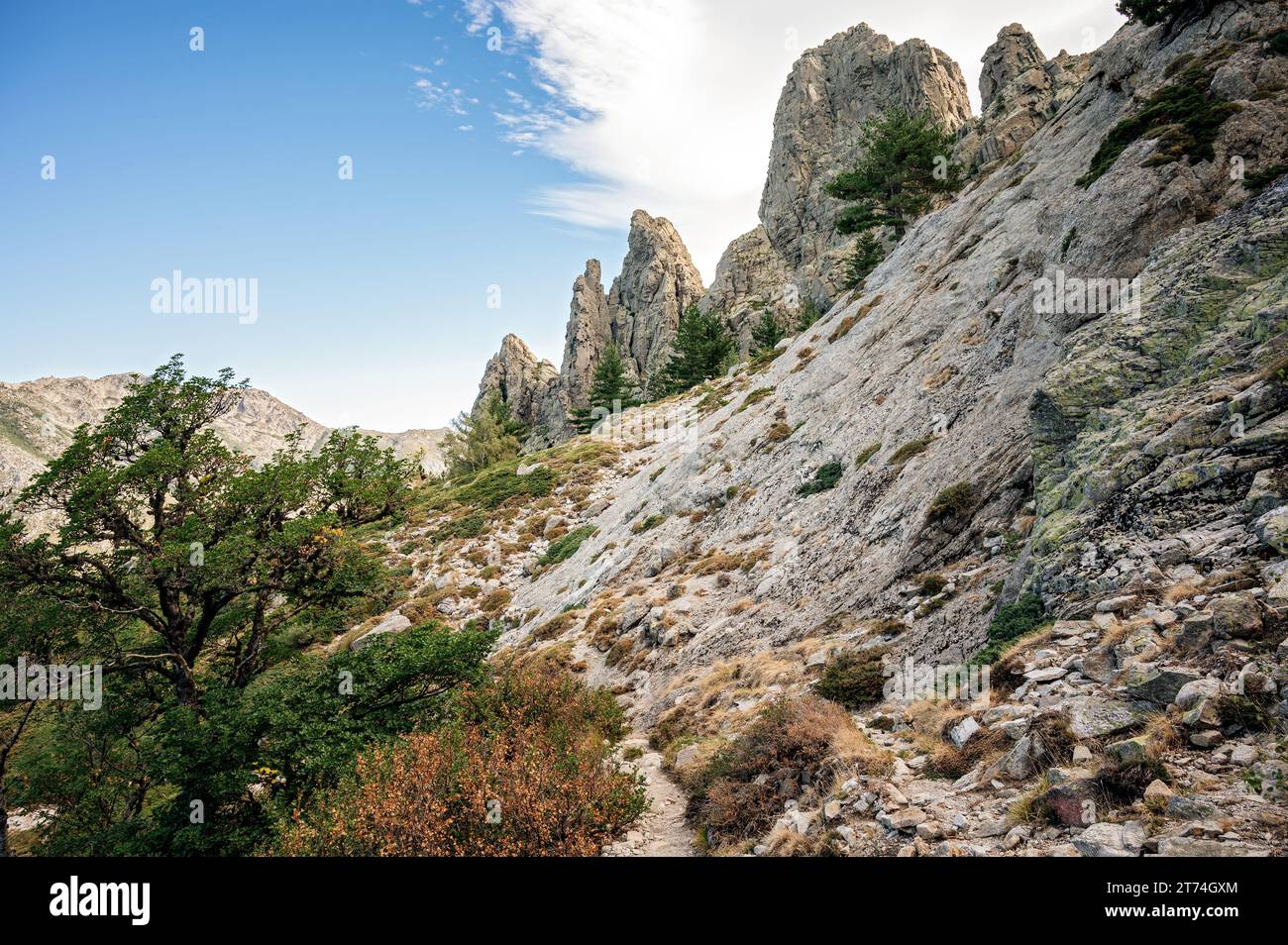 Aiguilles de Bavella aus der alpinen Variante GR20, Korsika, Frankreich Stockfoto