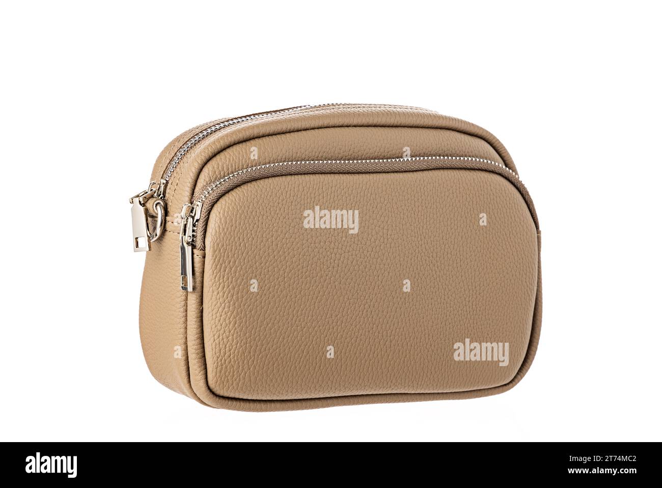 Elegante Ledertasche, legere urbane Handtasche isoliert auf weißem Hintergrund Stockfoto