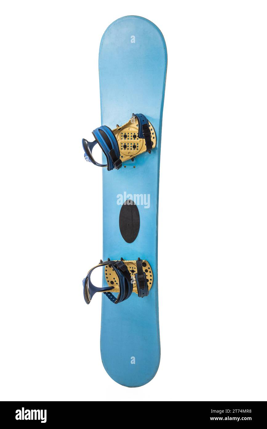 Snowboard isoliert auf weißem Hintergrund, Snowboard Ski extreme Sportausrüstung. Stockfoto