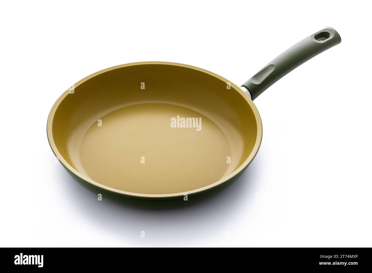 Moderne Pfanne aus Stein und Aluminium zum Braten und Kochen von Gemüse-, Fisch- und Fleischsteaks, Bratpfanne aus Edelstahl isoliert Stockfoto