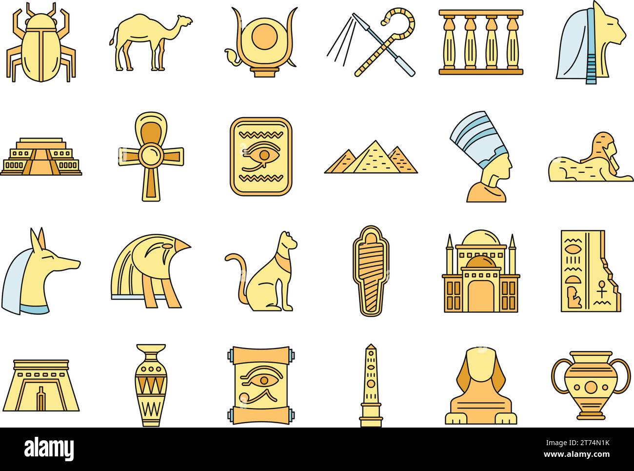 Reisesymbole für Ägypten eingestellt. Kontursatz von Ägypten Reise Vektor Symbole dünne Linie Farbe flach auf weiß Stock Vektor