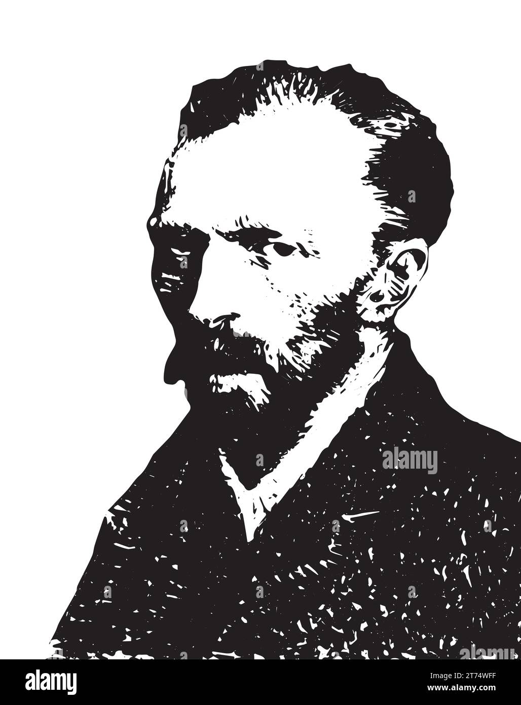 Porträt von Vincent Van Gogh Vektor schwarz-weiß Silhouette. (1853-1890) niederländischer post-impressionistischer Maler bekannt für 'Sternennacht'.psychische Gesundheit. Stock Vektor