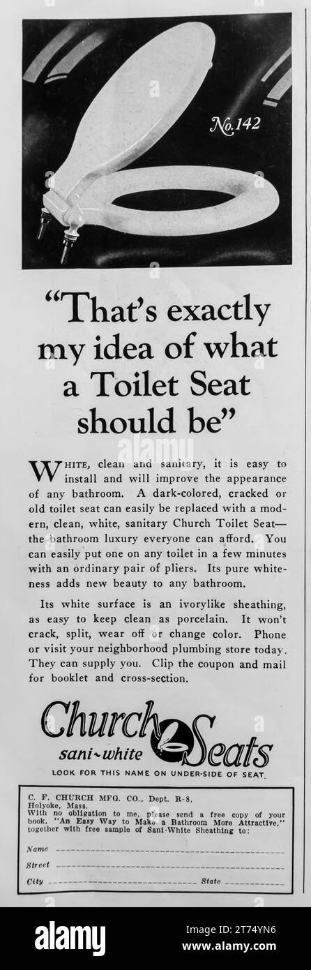 1927 Toilettensitze in der Kirche Stockfoto