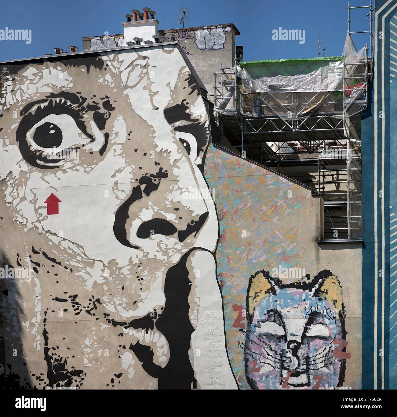 Übergroßes Gemälde an einer Hausfassade, Paris, Frankreich Stockfoto