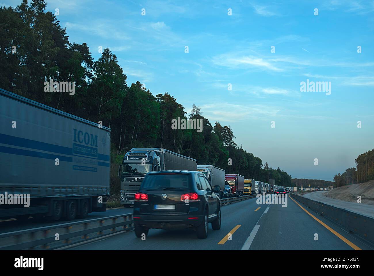 LKW-Stau auf der A 6, Bayern Deutschland Stockfoto