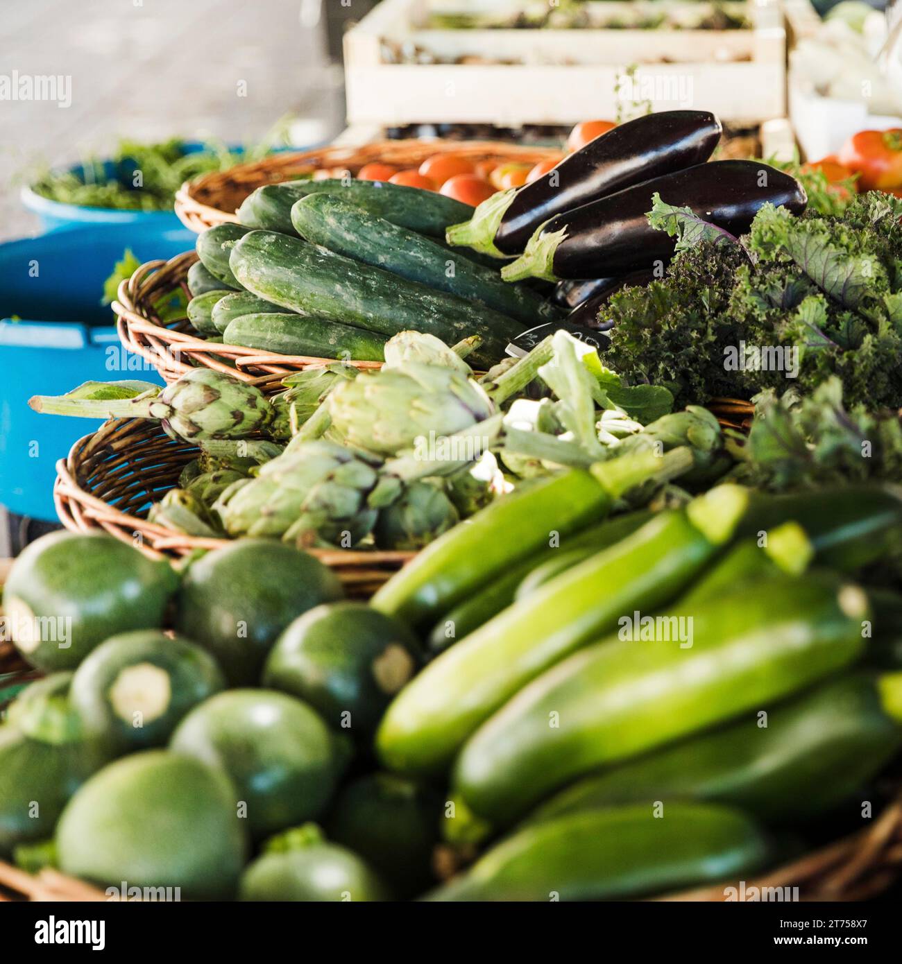 Arrangement Gemüsekorbmarkt Stockfoto