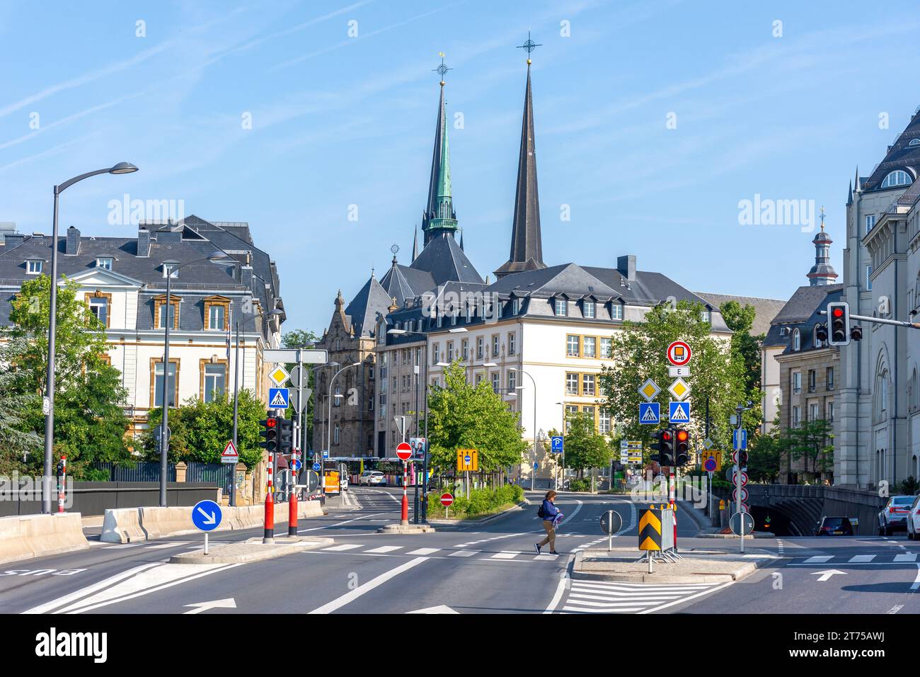 Cathédrale Notre-Dame vom Boulevard Franklin Delano Roosevelt, Ville Haute, Stadt Luxemburg, Luxemburg Stockfoto