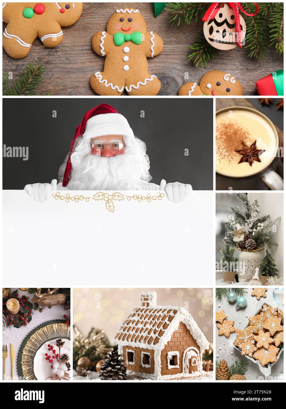 Fotos von Weihnachtsferien in Collage, Platz für Text Stockfoto