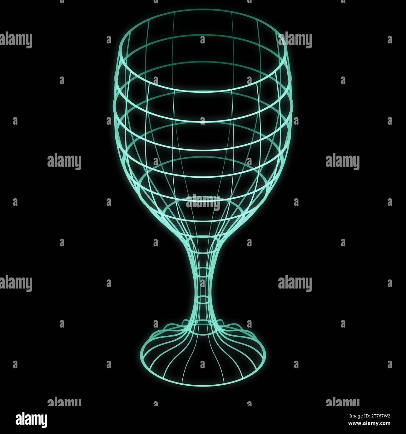 Grünes Skelett-Drahtmodell aus leuchtendem Glas auf schwarzem Hintergrund Stockfoto