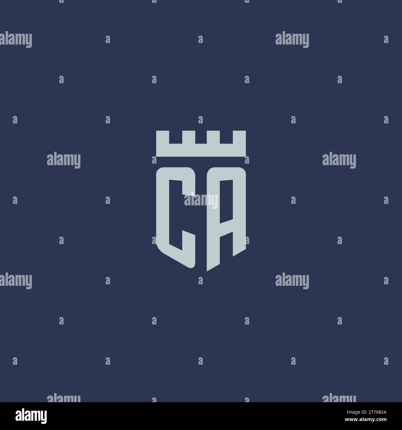 CA-Logo-Monogramm mit Festungsschloss und Design-Ideen im Schildstil Stock Vektor