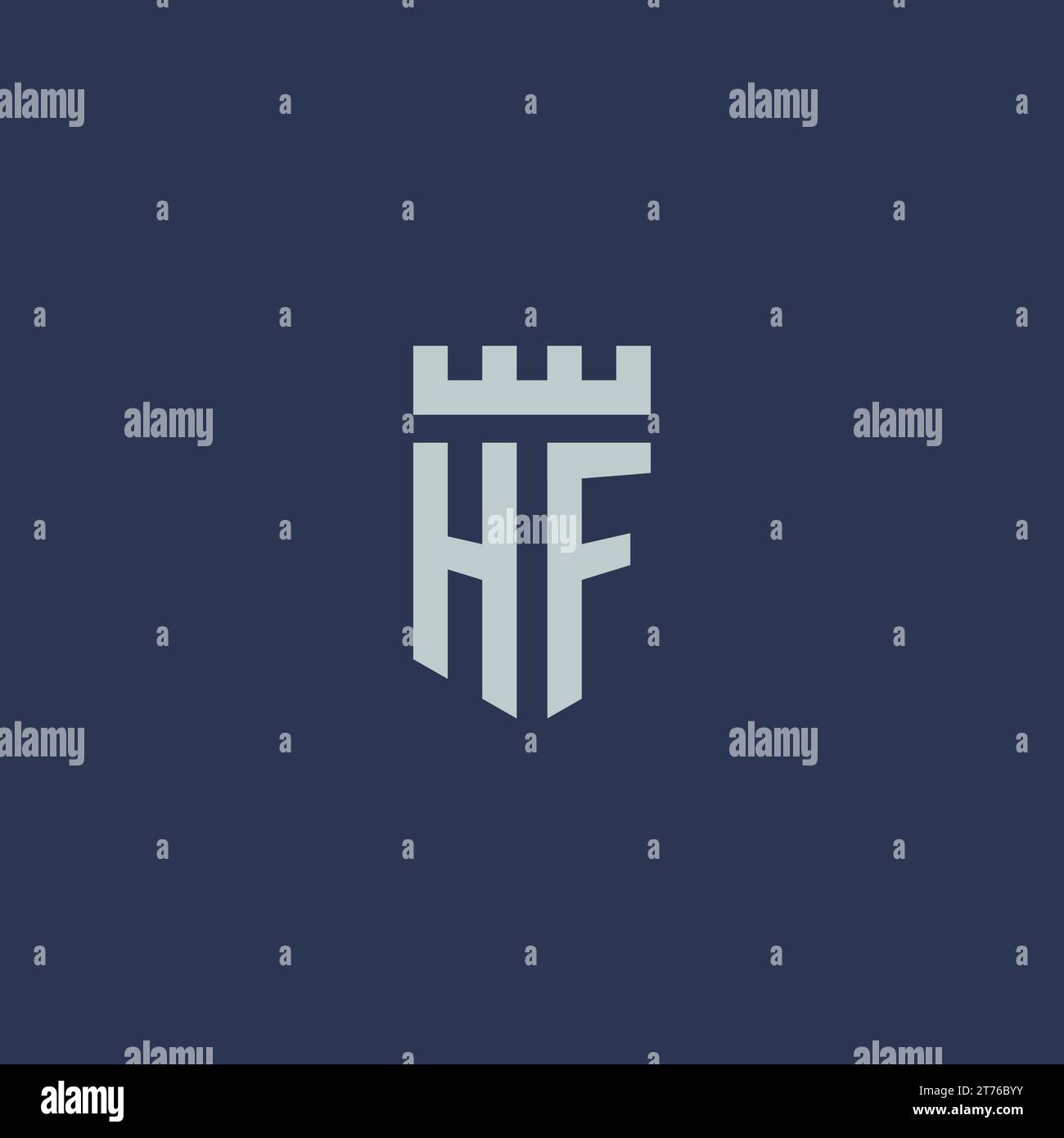 HF-Logo-Monogramm mit Festungsburg und Design-Ideen im Schildstil Stock Vektor