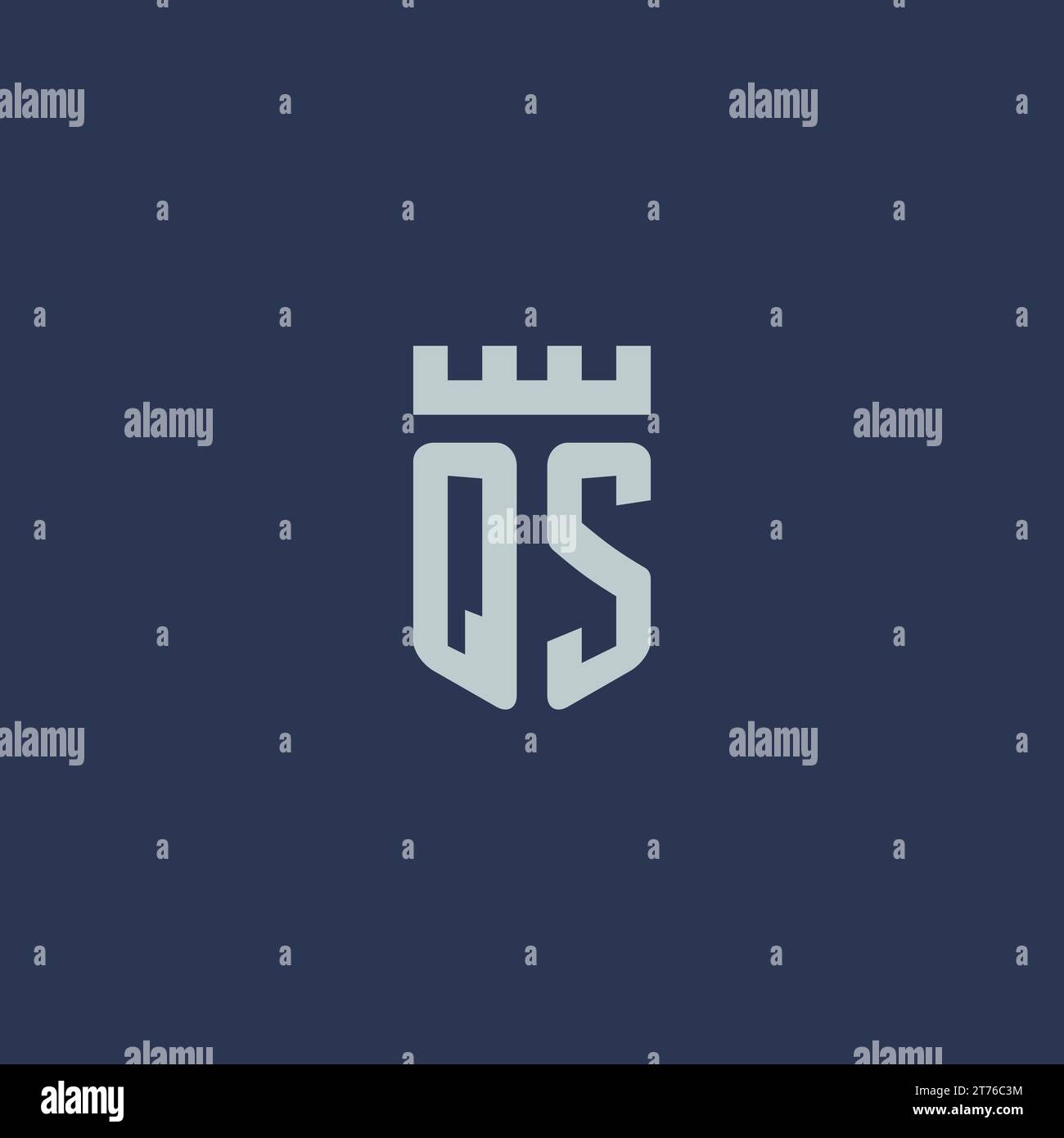 QS-Logo-Monogramm mit Festungsburg und Design-Ideen im Schildstil Stock Vektor