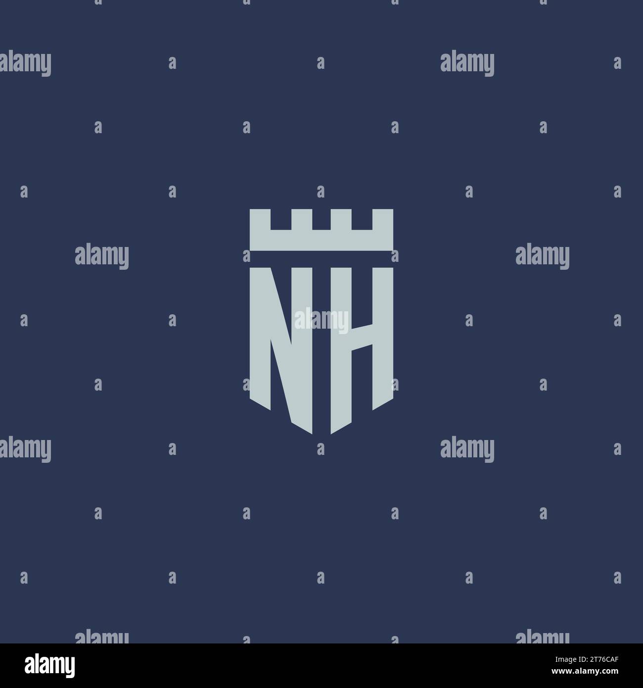 NH-Logo-Monogramm mit Festungsburg und Design-Ideen im Schildstil Stock Vektor