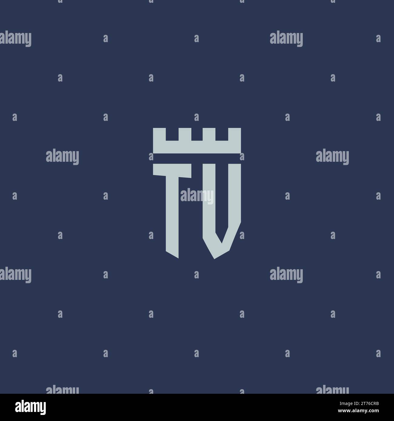 TV-Logo-Monogramm mit Festungsschloss und Design-Ideen im Schildstil Stock Vektor