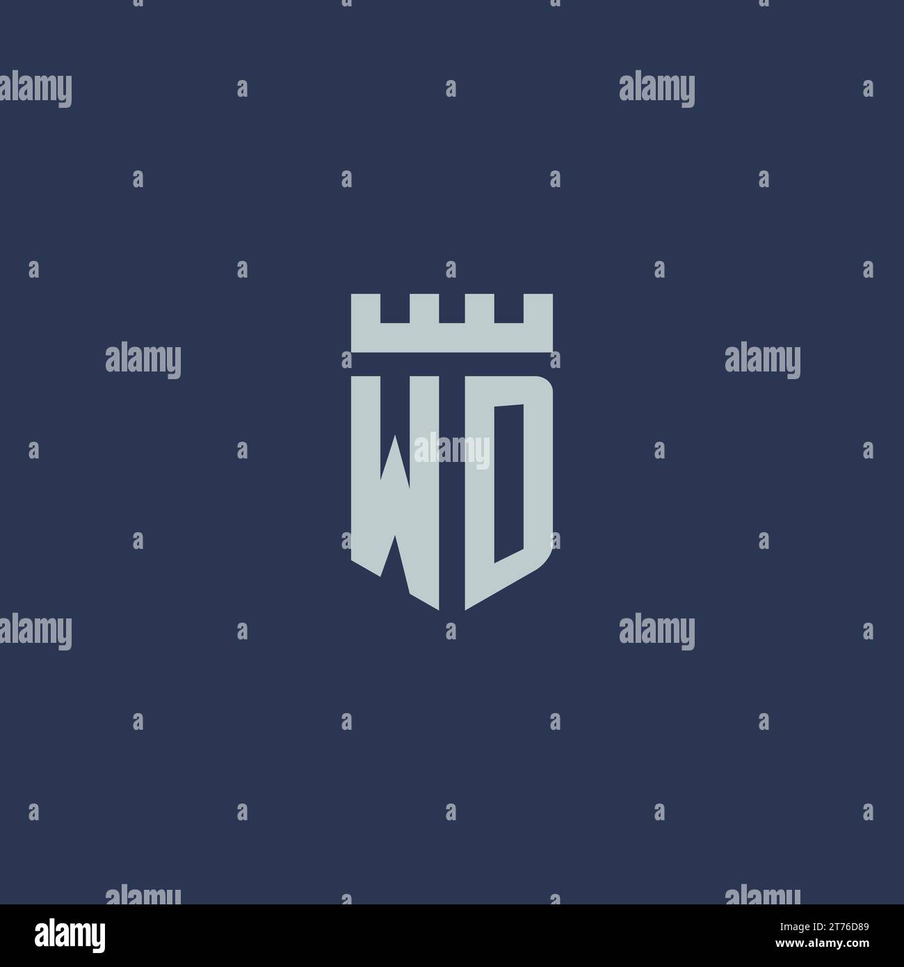 WD-Logo-Monogramm mit Festungsburg und Design-Ideen im Schildstil Stock Vektor