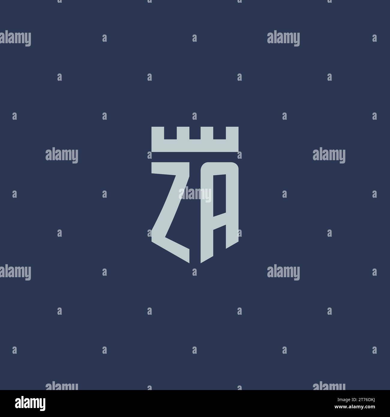 ZA-Logo-Monogramm mit Festungsburg und Design-Ideen im Schildstil Stock Vektor