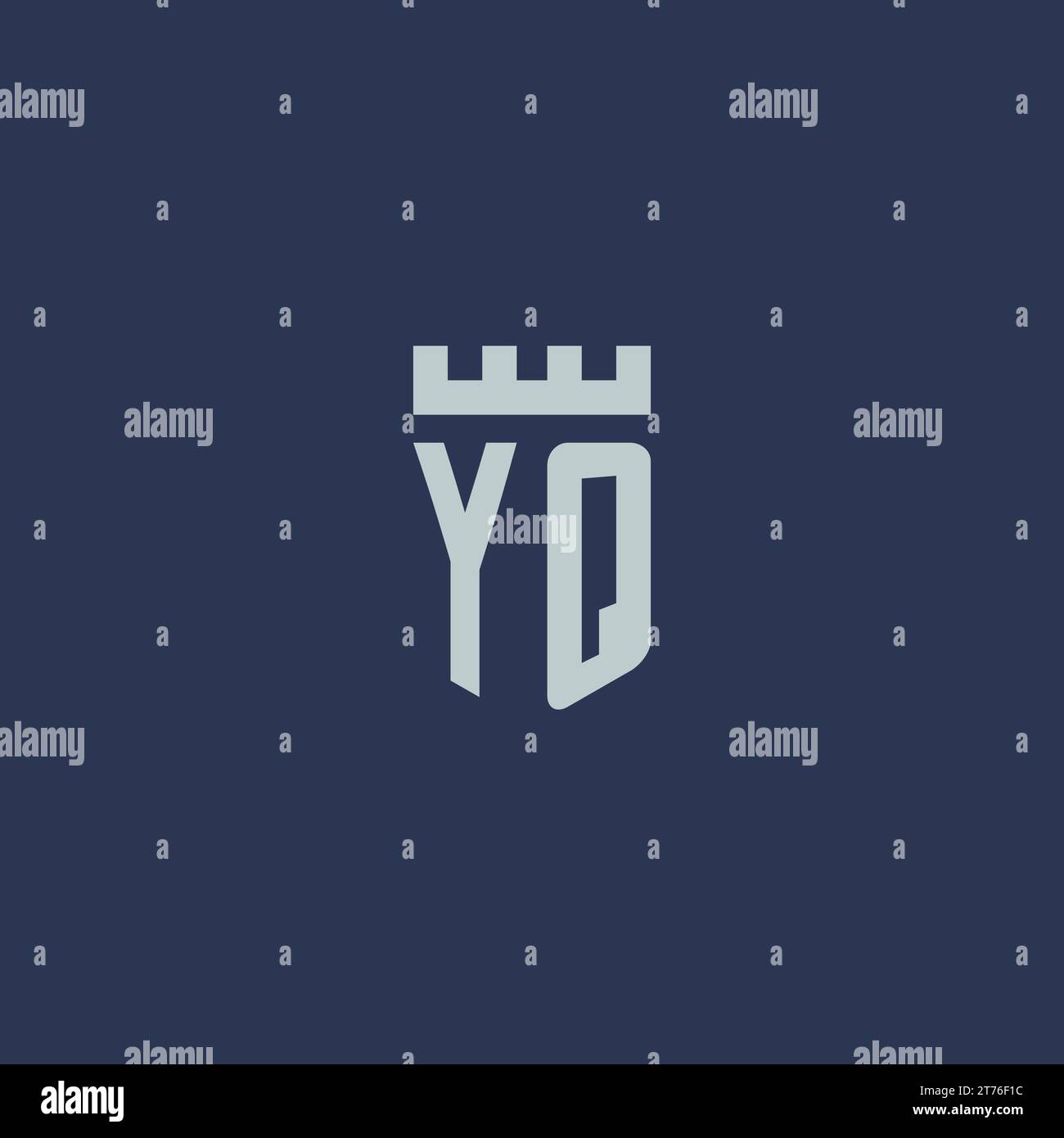 YQ-Logo-Monogramm mit Festungsburg und Design-Ideen im Schildstil Stock Vektor