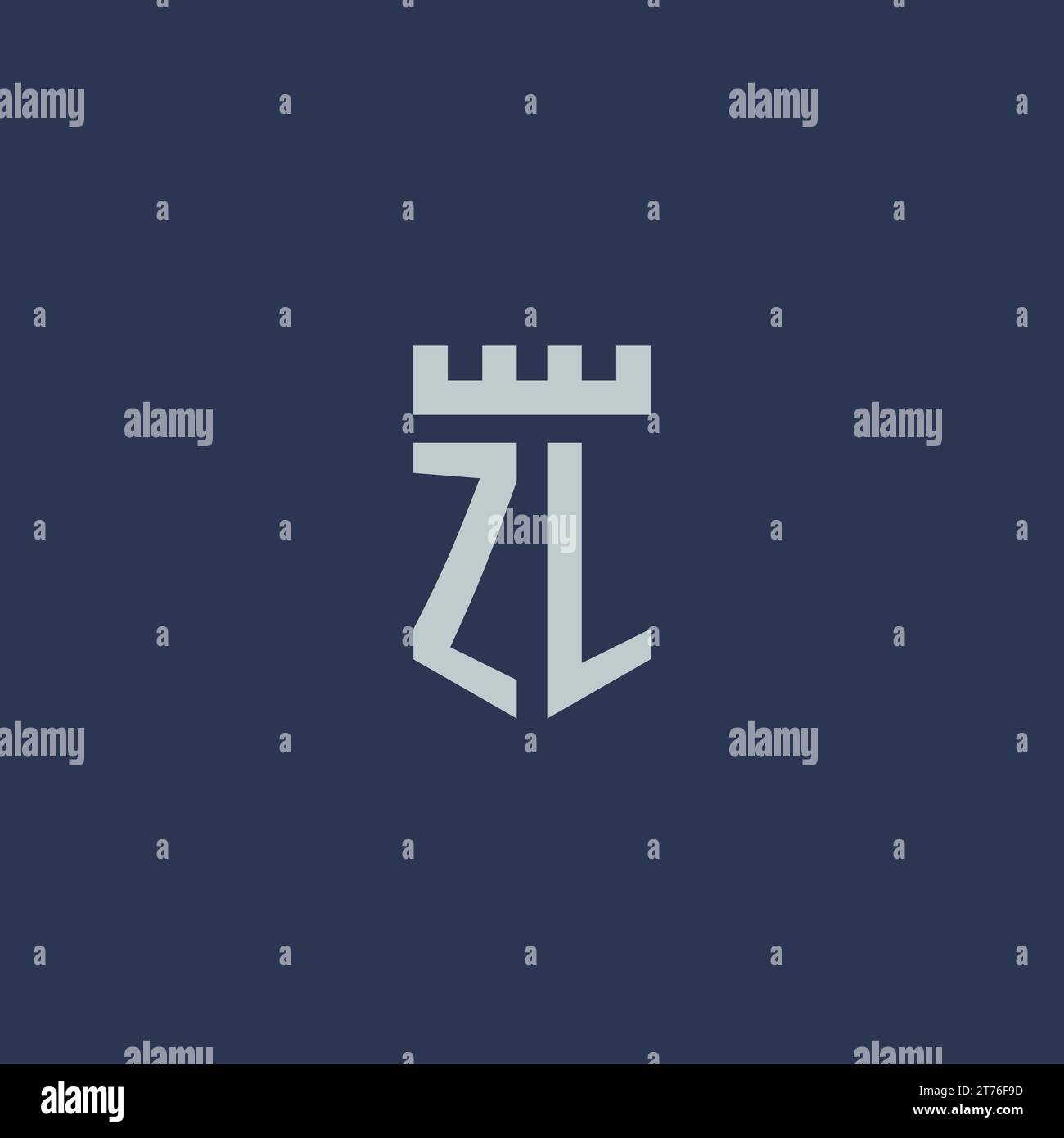 ZL-Logo-Monogramm mit Festungsschloss und Design-Ideen im Schildstil Stock Vektor