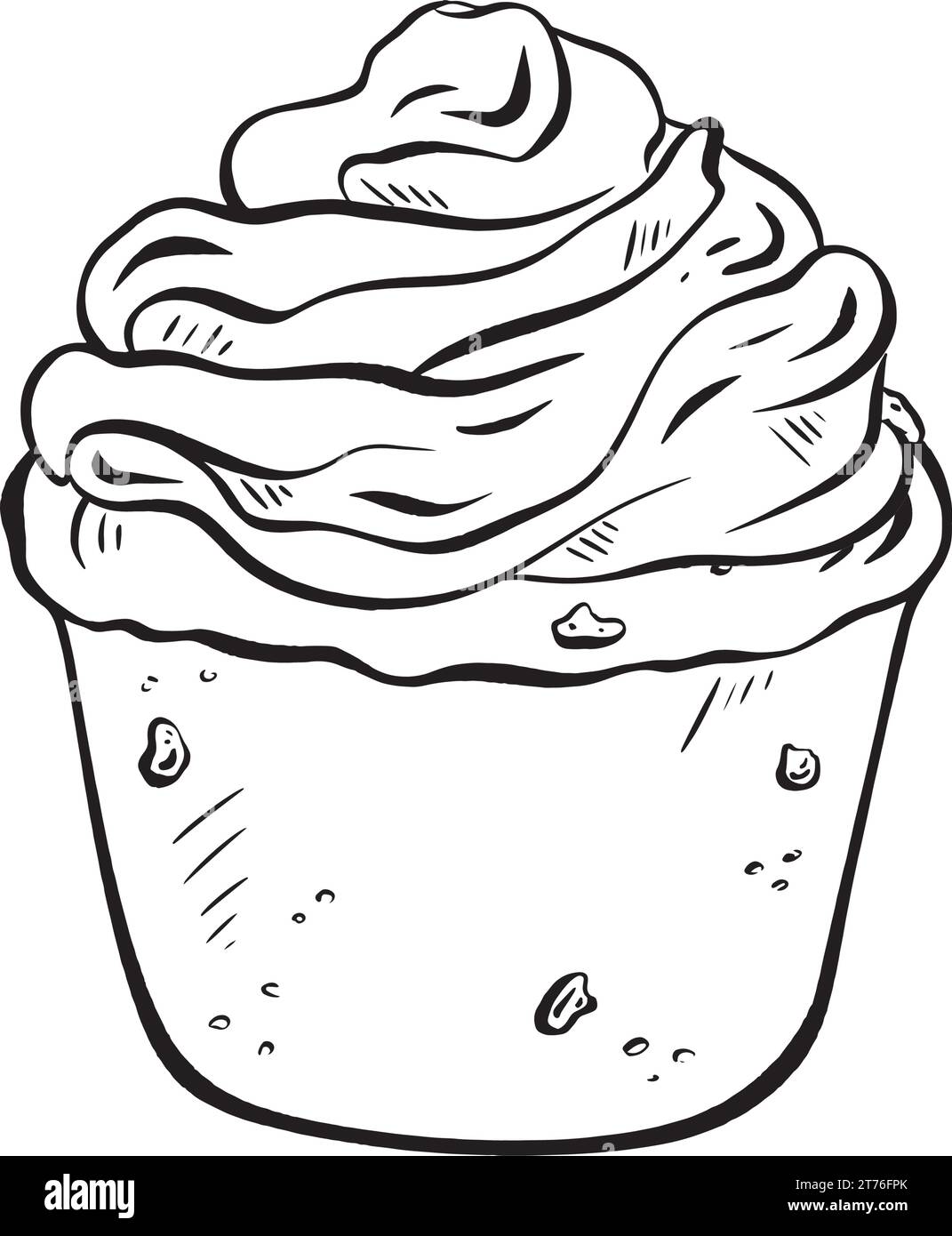 Tintenvektor. Leckerer Muffin, gekrönt mit einem Klecks Schlagsahne. Zum Frühstück oder einem süßen Brunch. Leckerli für einen süßen Zahn. Für Bäckereien Stock Vektor