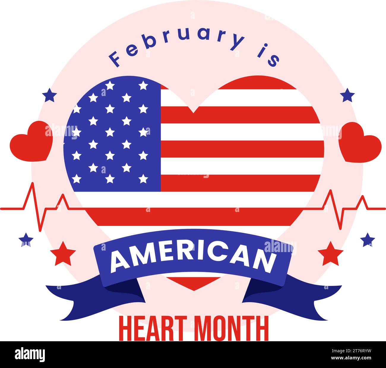 Februar ist amerikanische Herz-Monat-Vektor-Illustration mit USA Flagge und rote Liebe für gesund im flachen Cartoon Hintergrund Design Stock Vektor