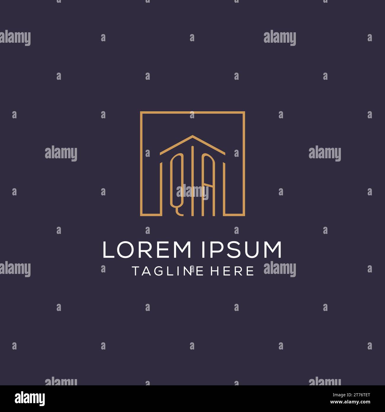 Erstes QS-Logo mit quadratischen Linien, luxuriöse und elegante Immobilien-Logo-Design-Vektorgrafik Stock Vektor