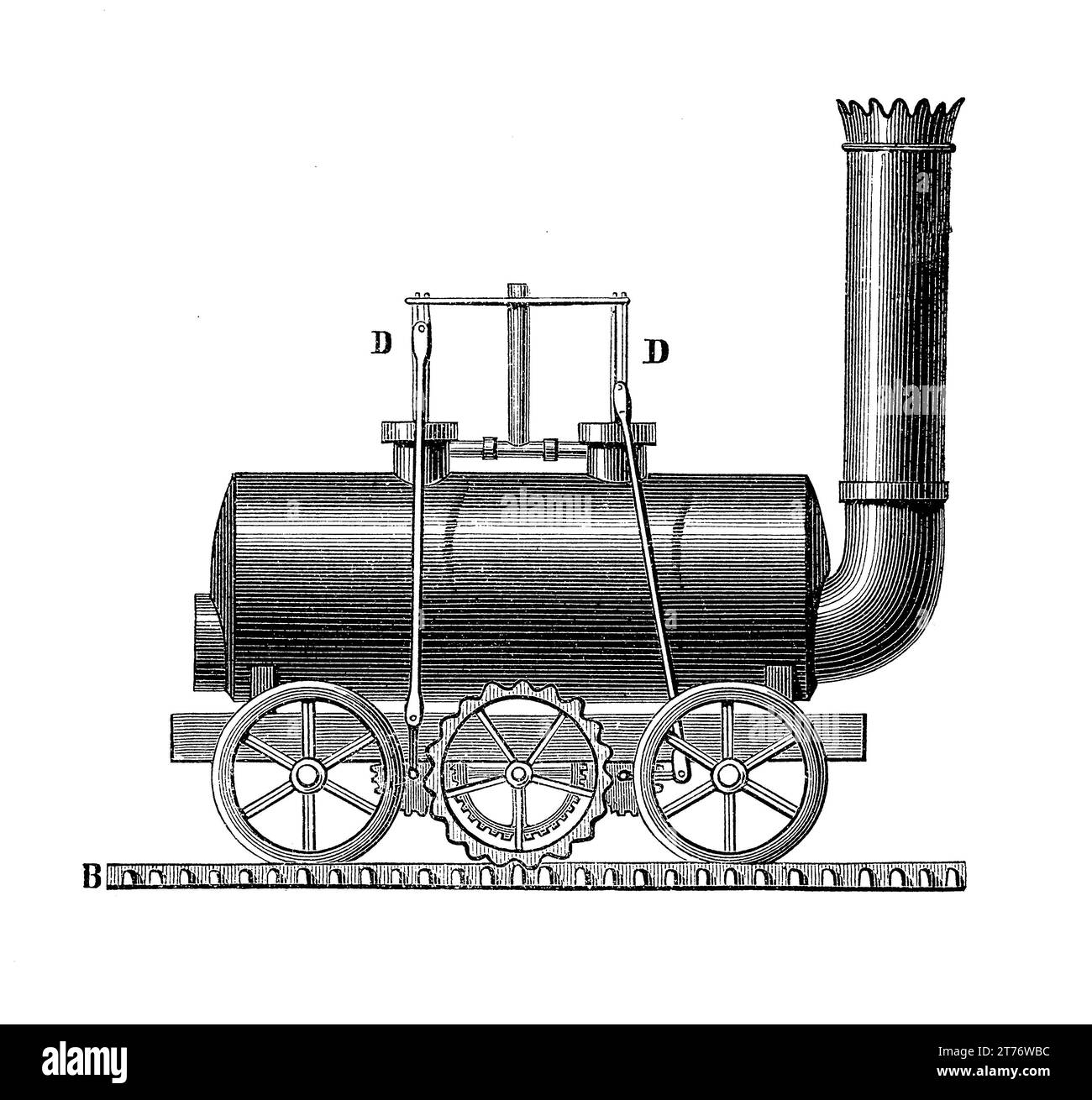John Blenkinsop Eisenbahnlokomotive von 1811, einer der ersten experimentellen Versuche, Dampfleistung auf der Schiene einzusetzen. Stockfoto