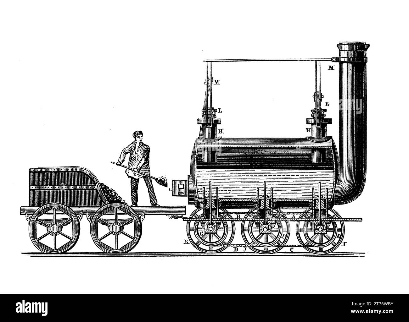 Bluecher (oft Blutcher genannt) Lokomotive, die 1814 von George Stephenson gebaut wurde, die erste einer Reihe von Dampflokomotiven Stockfoto
