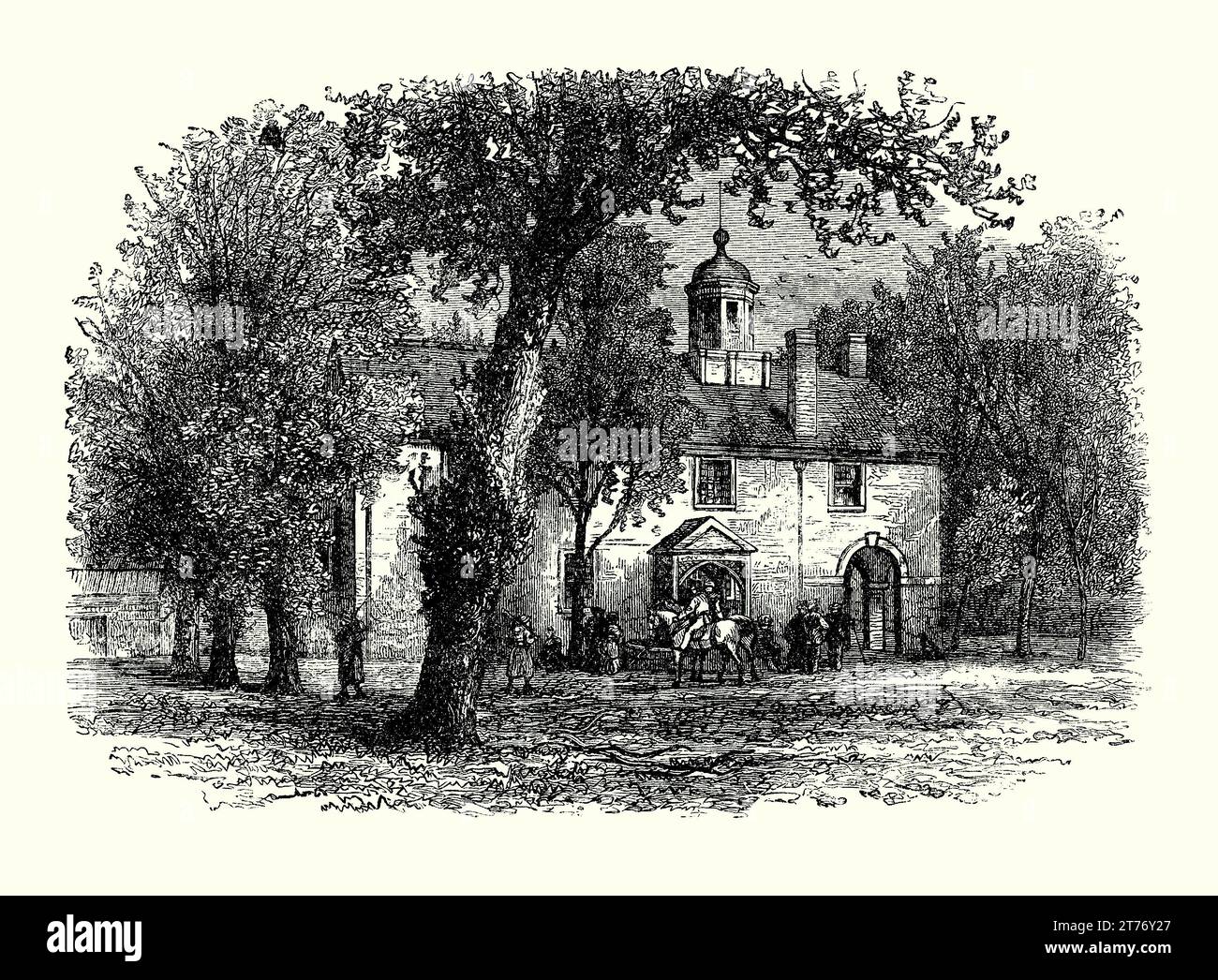 Ein alter Gravur des Gerichtsgebäudes in Fairfax, Virginia, USA. Es stammt aus einem amerikanischen Geschichtsbuch aus dem Jahr 1895. Das historische Fairfax County Courthouse ist eines der ältesten Gebäude in Fairfax. Es wurde 1799 als Regierungssitz im Fairfax County errichtet. Während des Amerikanischen Bürgerkrieges wurde dieses Gebäude von Truppen der Union und der Konföderierten besetzt. Im Frühjahr 1862 übernahm die Union Army das Gerichtsgebäude für den Rest des Krieges. Es wurde berichtet, dass das Gebäude entkernt wurde und viele Aufzeichnungen verloren oder zerstört wurden. Das Gebäude wurde 1967 vollständig restauriert. Stockfoto