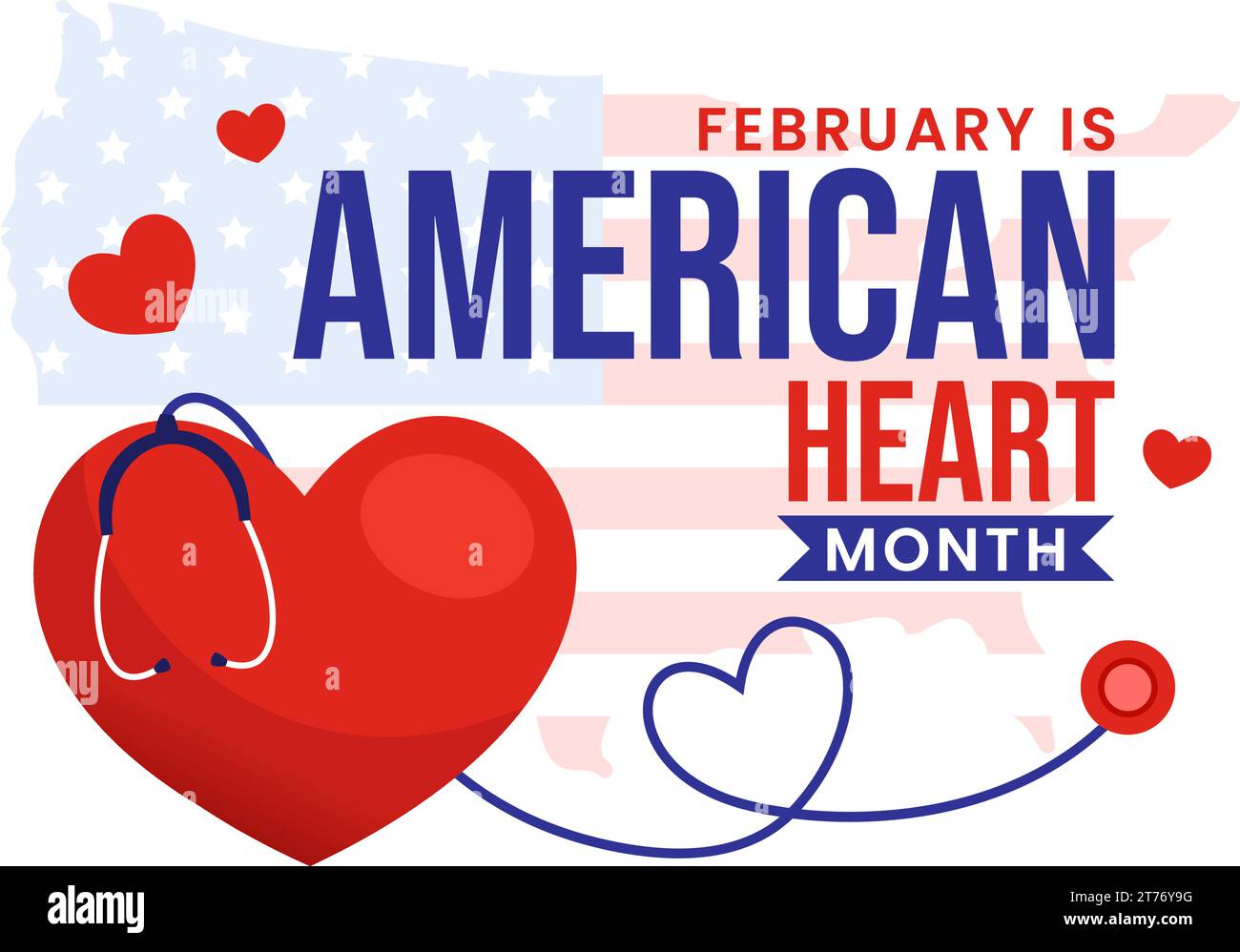 Februar ist amerikanische Herz-Monat-Vektor-Illustration mit USA Flagge und rote Liebe für gesund im flachen Cartoon Hintergrund Design Stock Vektor