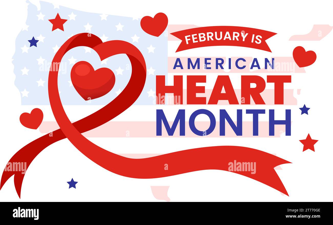 Februar ist amerikanische Herz-Monat-Vektor-Illustration mit USA Flagge und rote Liebe für gesund im flachen Cartoon Hintergrund Design Stock Vektor