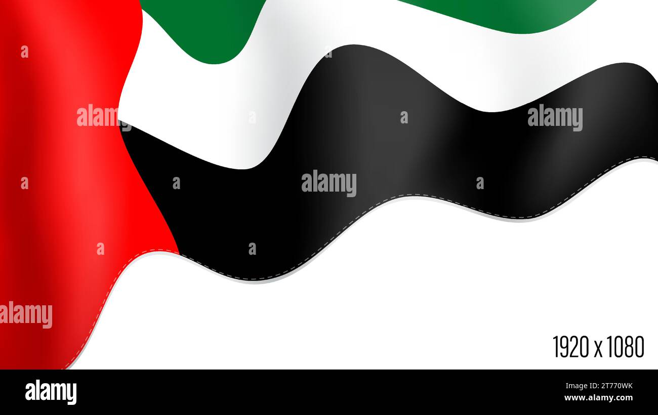 Flagge der Vereinigten Arabischen Emirate realistischer Unabhängigkeitstag Hintergrund. Das commonwealth-Banner der Vereinigten Arabischen Emirate winkt, flattert im Wind. Festlicher Patriot Stock Vektor