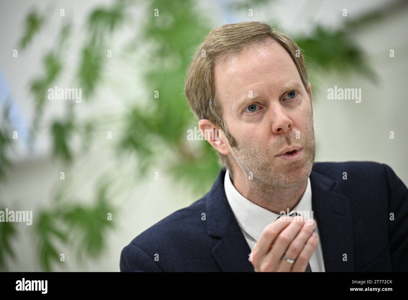 Brüssel, Belgien November 2023. CD&V Peter Van Rompuy, auf einer Pressekonferenz über die Einigung der flämischen Regierung über das Stickstoffdekret am Dienstag, den 14. November 2023 in Brüssel. BELGA FOTO JASPER JACOBS Credit: Belga News Agency/Alamy Live News Stockfoto