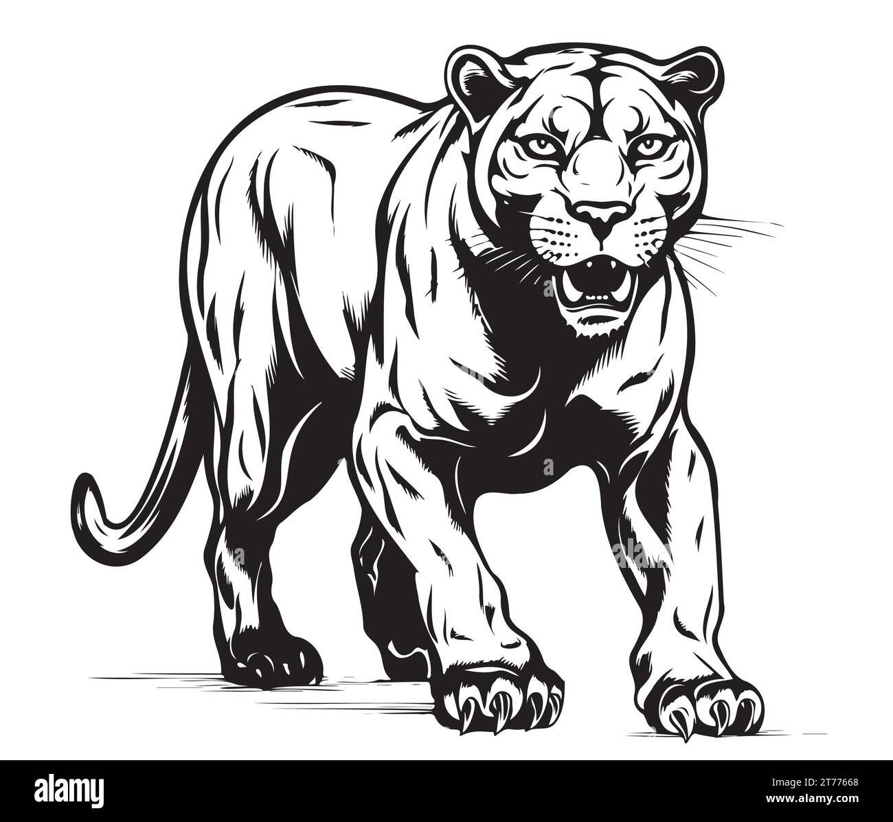 Schwarzer Panther Hand gezeichnete Skizze Vektor-Illustration, Tiere Kunst Stock Vektor