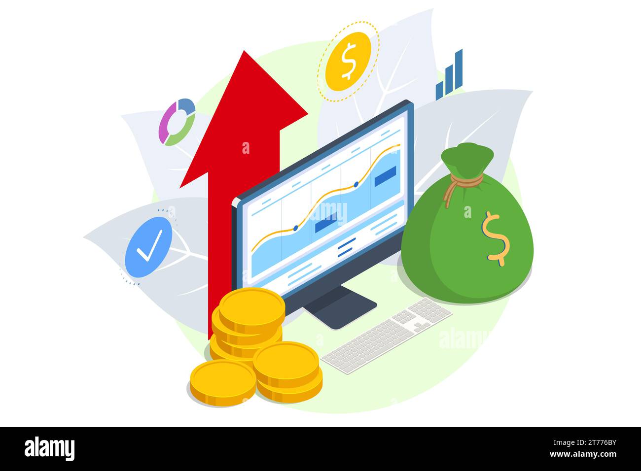 Isometrische Investitionsstrategie, Portfoliooptimierung, Markttrends, ROI, Investitionsmöglichkeiten, Offshore-Investitionen, steuereffiziente Investitionen Stock Vektor