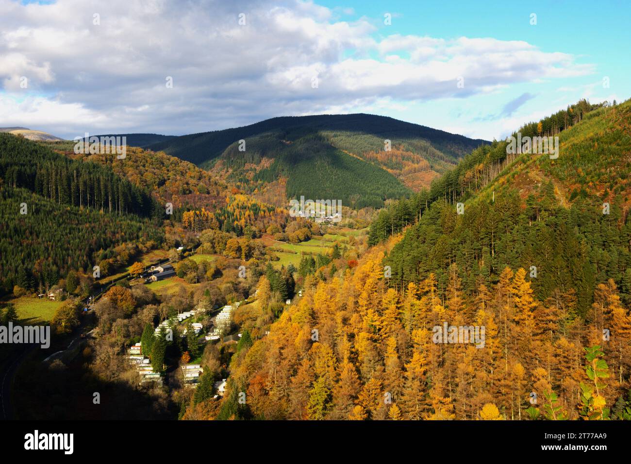 Blick auf das Dulas Valley von Corris nach Süden, Gwynedd/Powys Grenze WALES Großbritannien Stockfoto