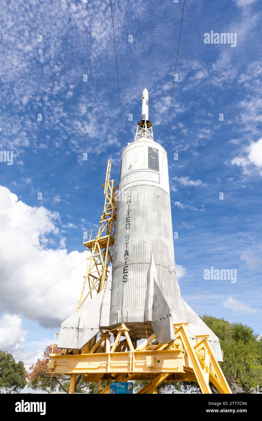 Houston, USA - 22. Oktober 2023: Raketen Little joe II im Houston Space Center in Houston, TX, USA. Stockfoto